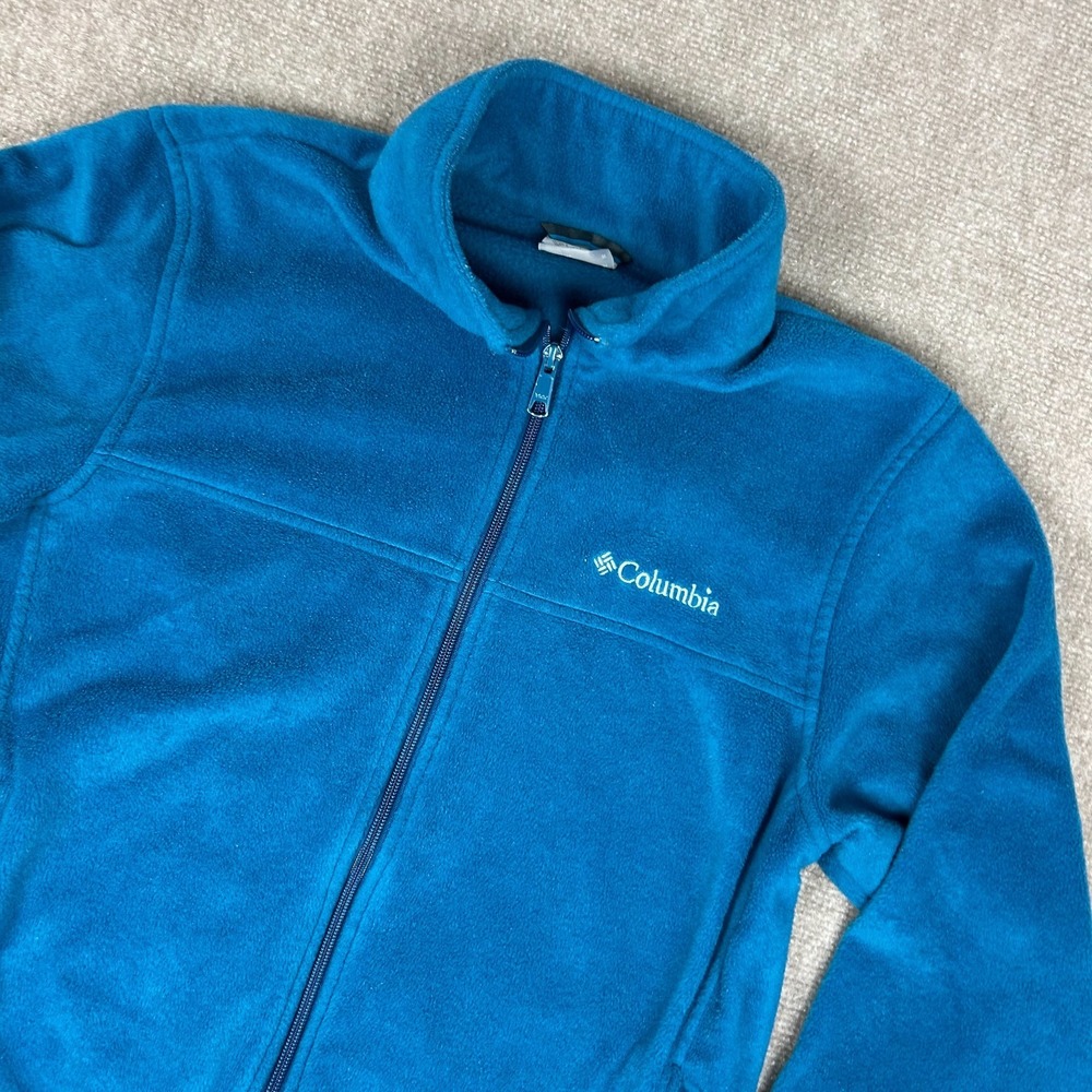 Columbia Mountain Fleece Jacket Mens Medium Blue Logo‎ Mock Neck Full Zip Winter